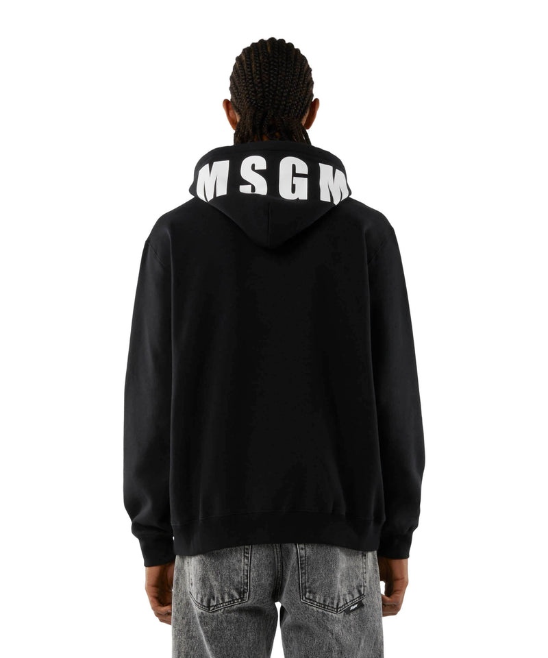 Black MSGM Cotton Sweatshirt With A Maxi Logo On The Hood | USA_MSGM71884