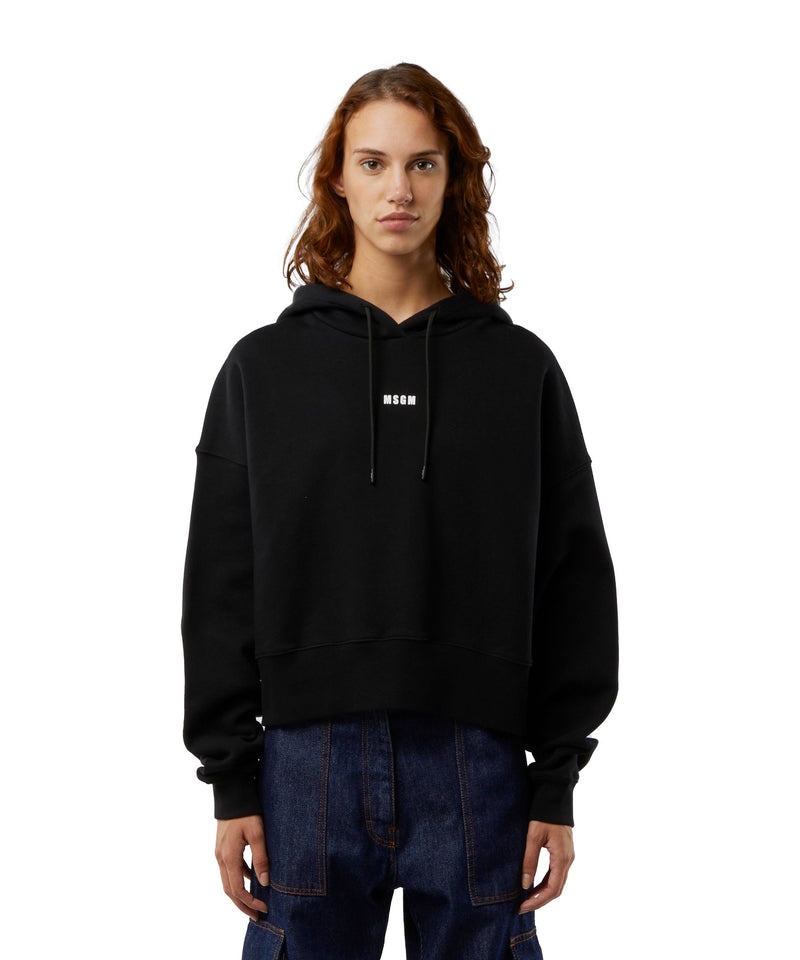 Black MSGM Cotton Sweatshirt With Hood And Micro Logo | USA_MSGM47948