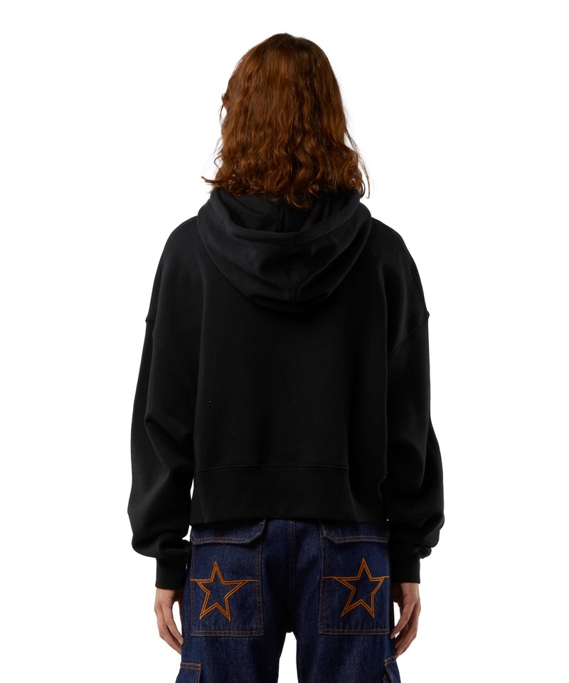 Black MSGM Cotton Sweatshirt With Hood And Micro Logo | USA_MSGM47948