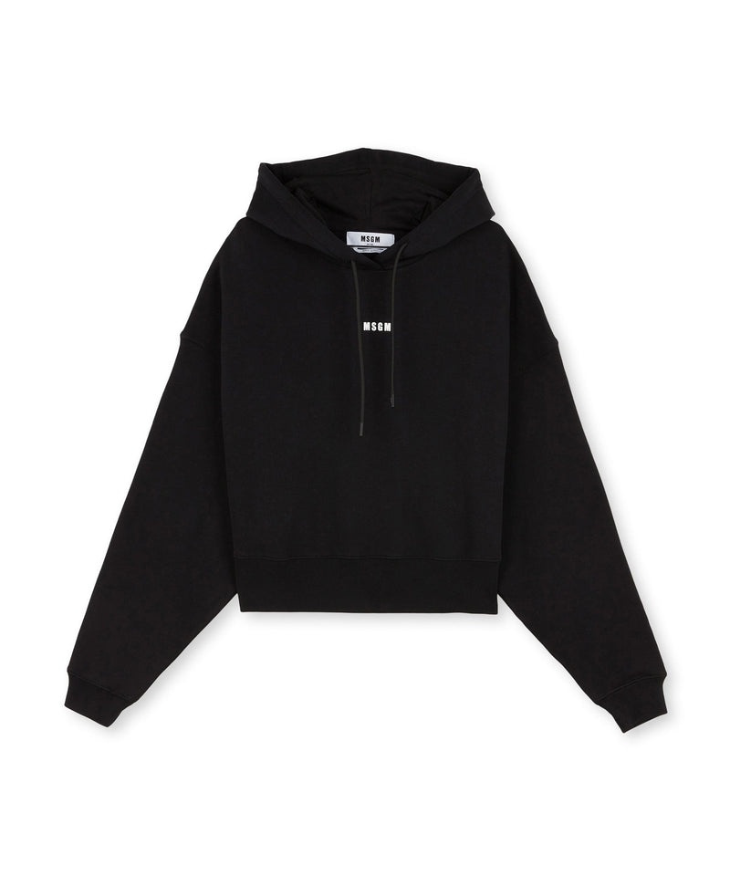 Black MSGM Cotton Sweatshirt With Hood And Micro Logo | USA_MSGM47948