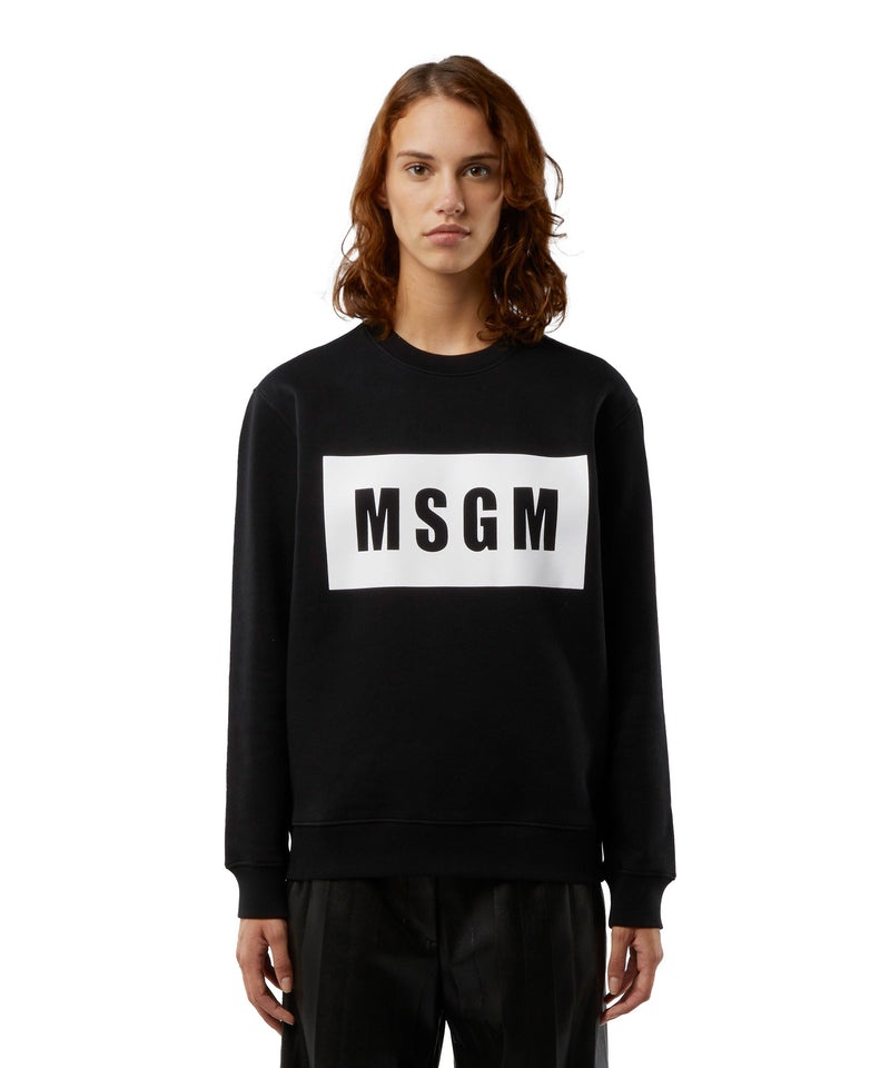 Black MSGM Crew Neck Cotton Sweatshirt In A Solid Colour | USA_MSGM14331