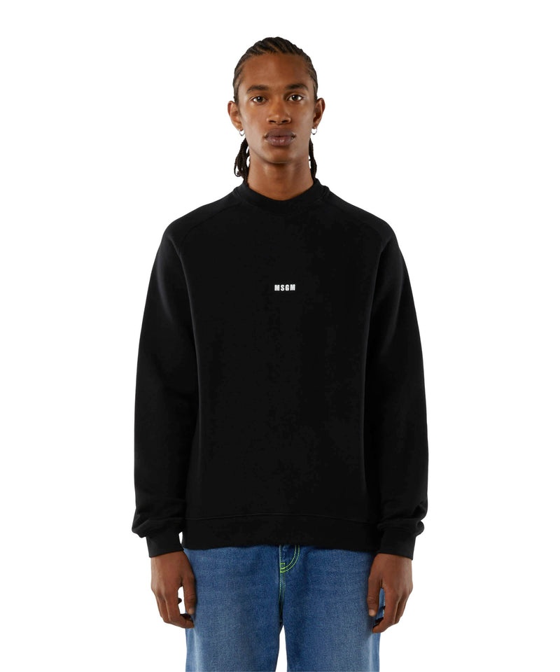 Black MSGM Crew Neck Cotton Sweatshirt With A Micro Logo | USA_MSGM34322