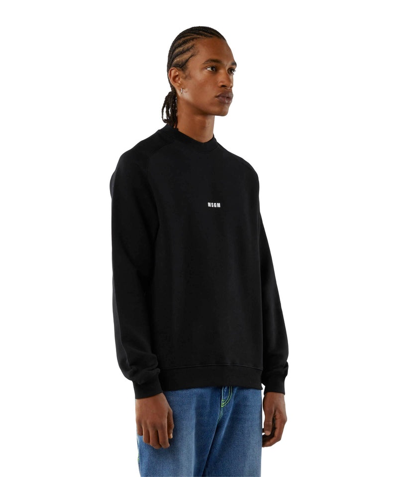 Black MSGM Crew Neck Cotton Sweatshirt With A Micro Logo | USA_MSGM34322