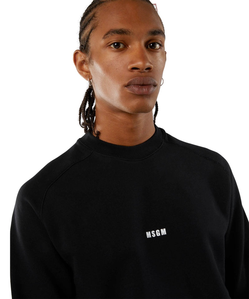 Black MSGM Crew Neck Cotton Sweatshirt With A Micro Logo | USA_MSGM34322