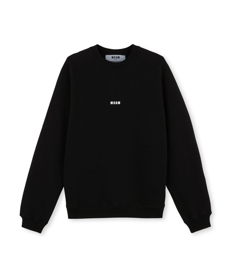 Black MSGM Crew Neck Cotton Sweatshirt With A Micro Logo | USA_MSGM34322