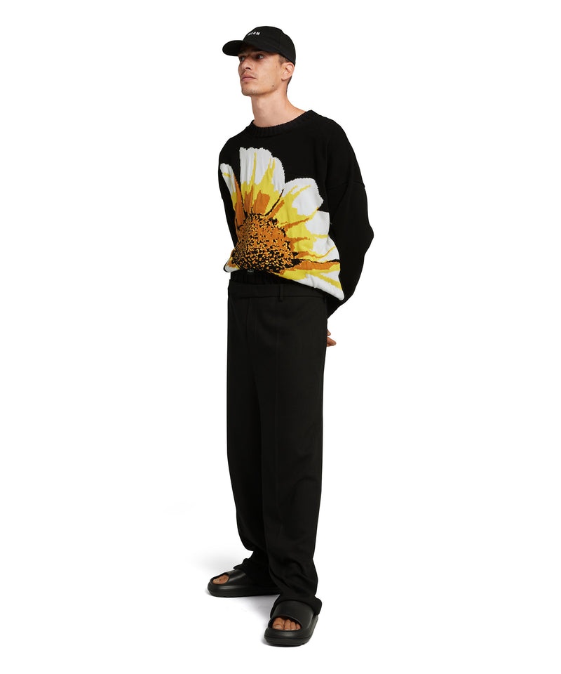 Black MSGM Crewneck Shirt With Large Jacquard Daisy | USA_MSGM80309