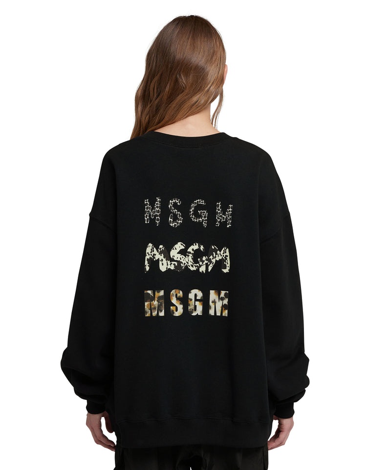 Black MSGM Crew-neck Sweatshirt With Animal Print Logo | USA_MSGM84724