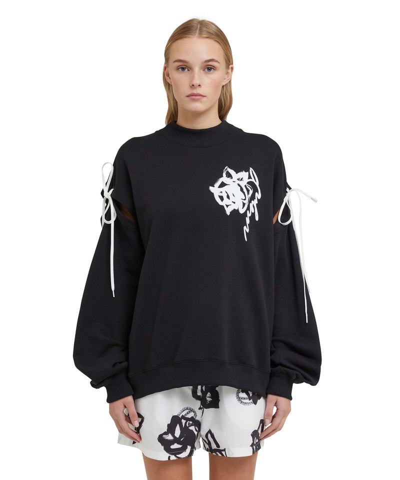 Black MSGM Crew-neck Sweatshirt With Rose Brushstroke Graphic | USA_MSGM37093