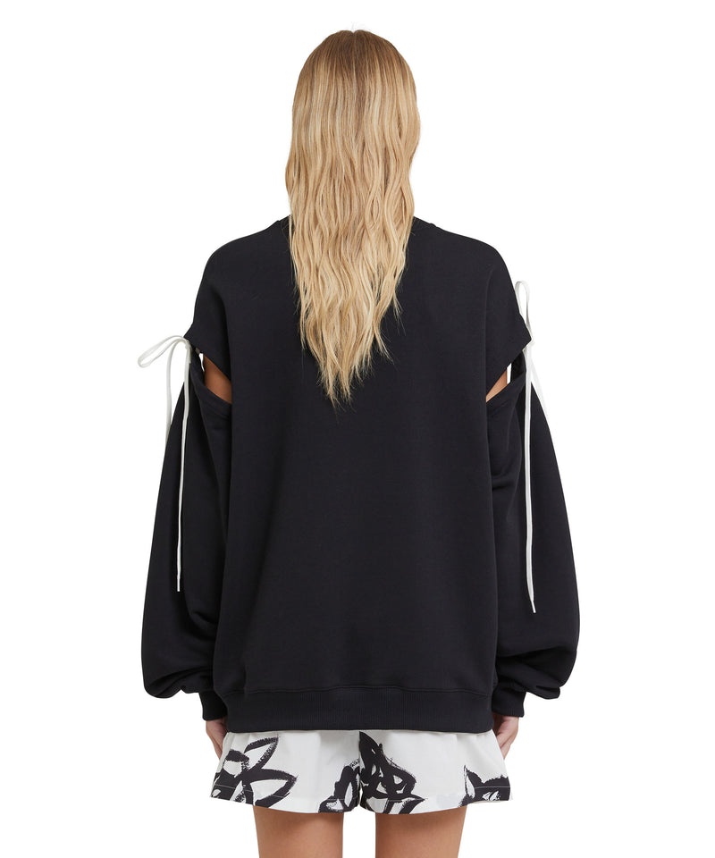 Black MSGM Crew-neck Sweatshirt With Rose Brushstroke Graphic | USA_MSGM37093