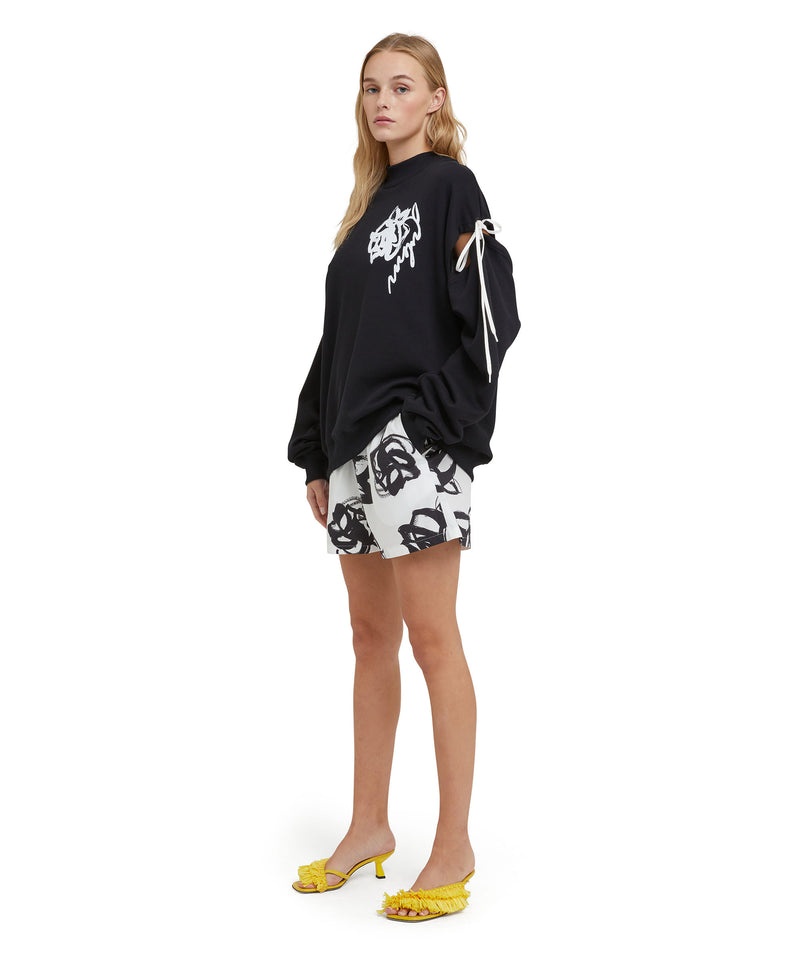 Black MSGM Crew-neck Sweatshirt With Rose Brushstroke Graphic | USA_MSGM37093