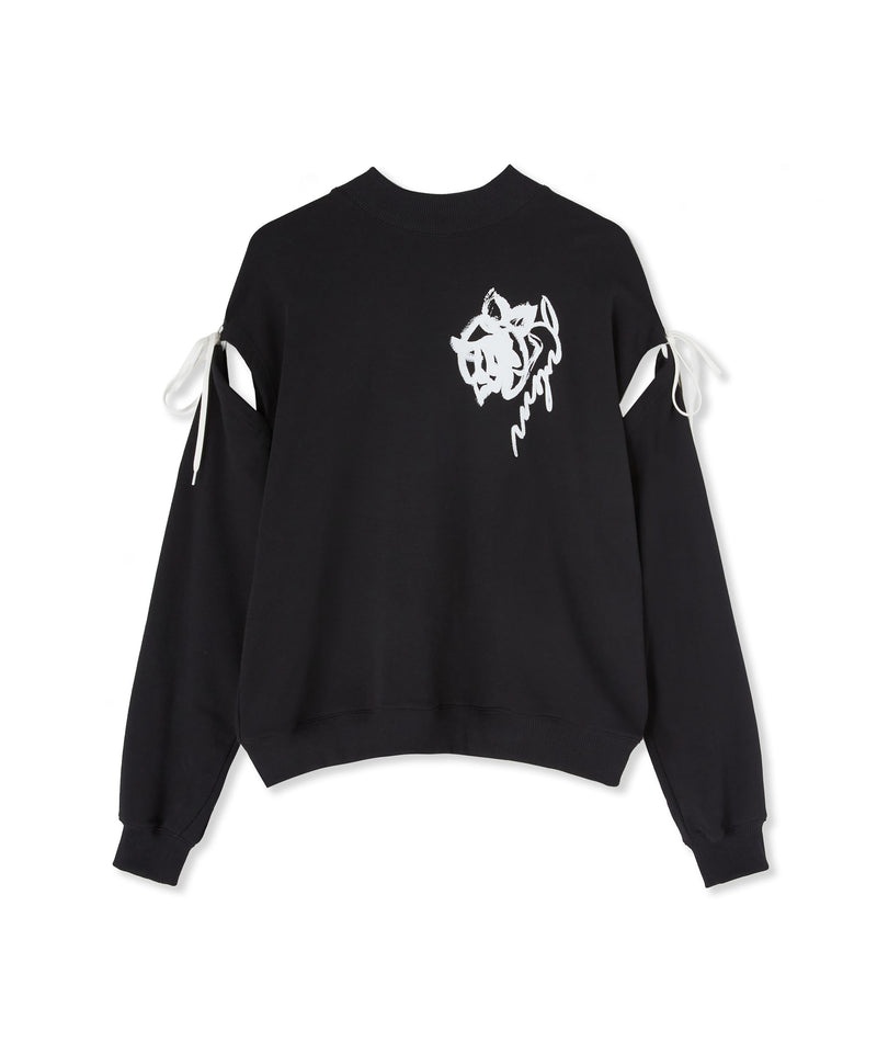 Black MSGM Crew-neck Sweatshirt With Rose Brushstroke Graphic | USA_MSGM37093