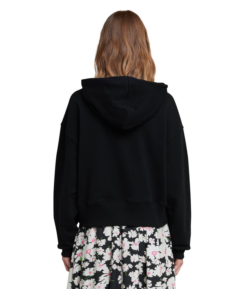 Black MSGM Crop Hooded Sweatshirt With Brushstroke Logo Graphic | USA_MSGM14606