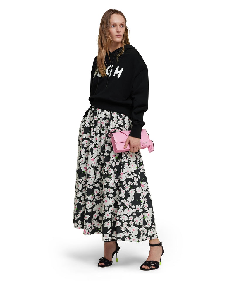 Black MSGM Crop Hooded Sweatshirt With Brushstroke Logo Graphic | USA_MSGM14606