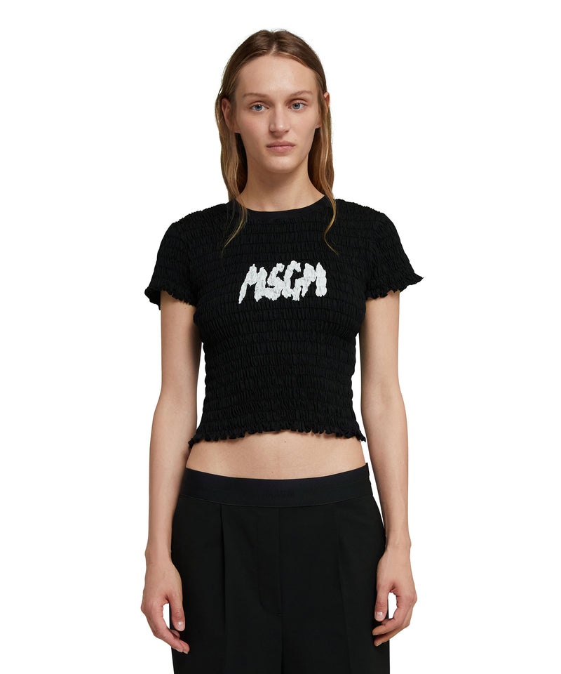 Black MSGM Embossed New Brushstroke Logo | USA_MSGM80358