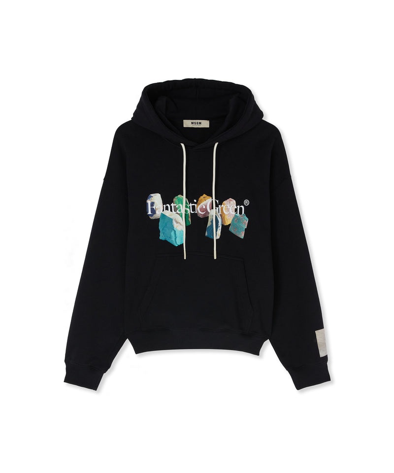 Black MSGM Fantastic Green Inverse Series Organic Cotton Hooded Sweatshirt | USA_MSGM68932