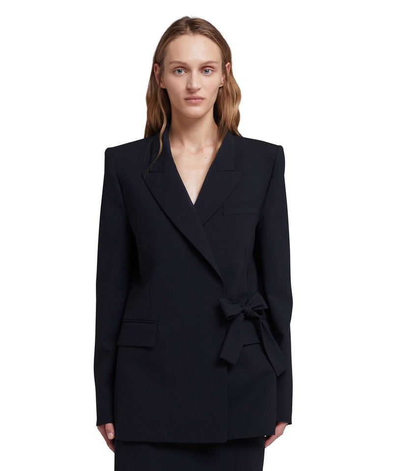 Black MSGM Fresh Wool Asymmetrically Laced Jacket With Bow | USA_MSGM65963