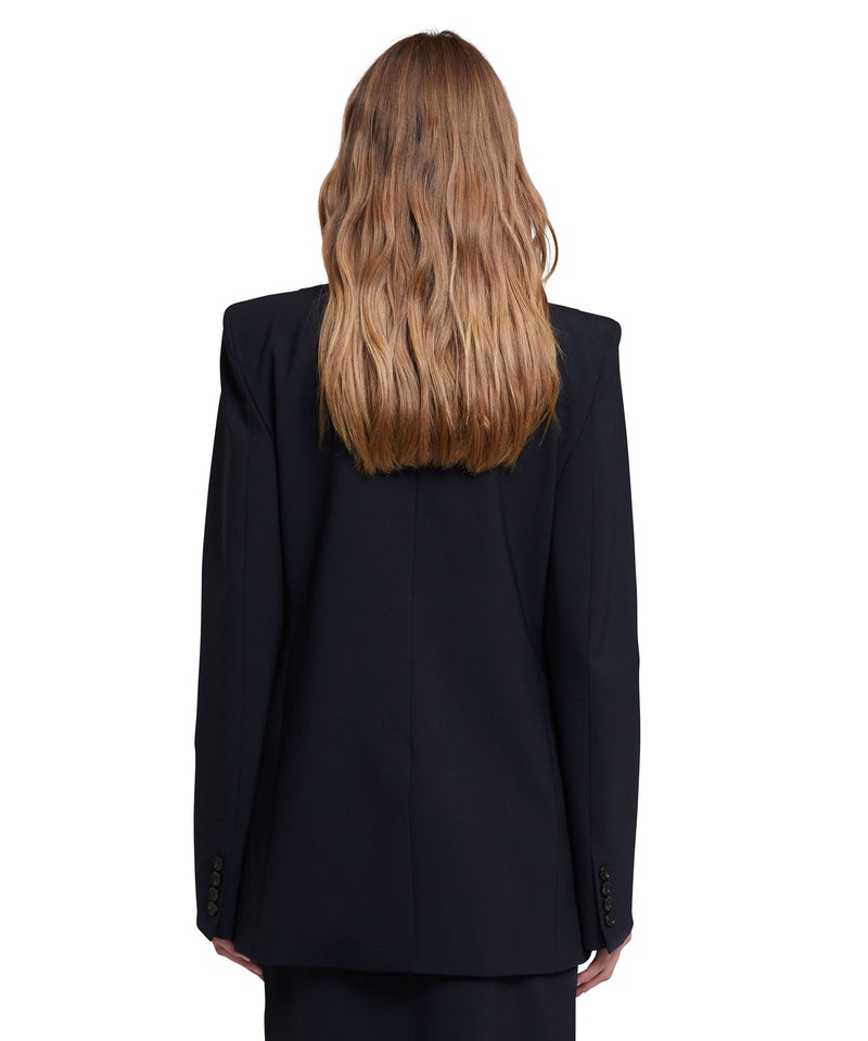 Black MSGM Fresh Wool Asymmetrically Laced Jacket With Bow | USA_MSGM65963