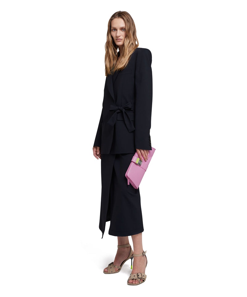 Black MSGM Fresh Wool Asymmetrically Laced Jacket With Bow | USA_MSGM65963