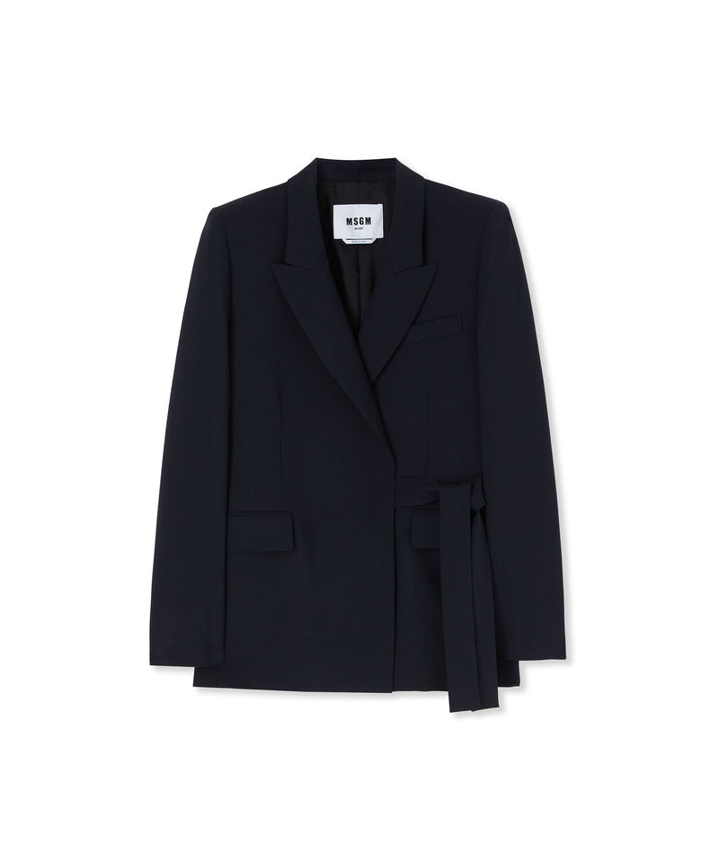 Black MSGM Fresh Wool Asymmetrically Laced Jacket With Bow | USA_MSGM65963