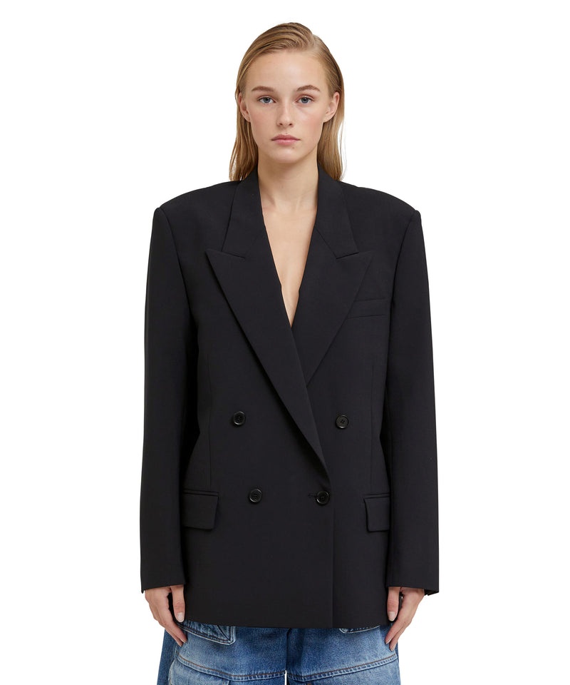 Black MSGM Fresh Wool Double-breasted Jacket | USA_MSGM31574