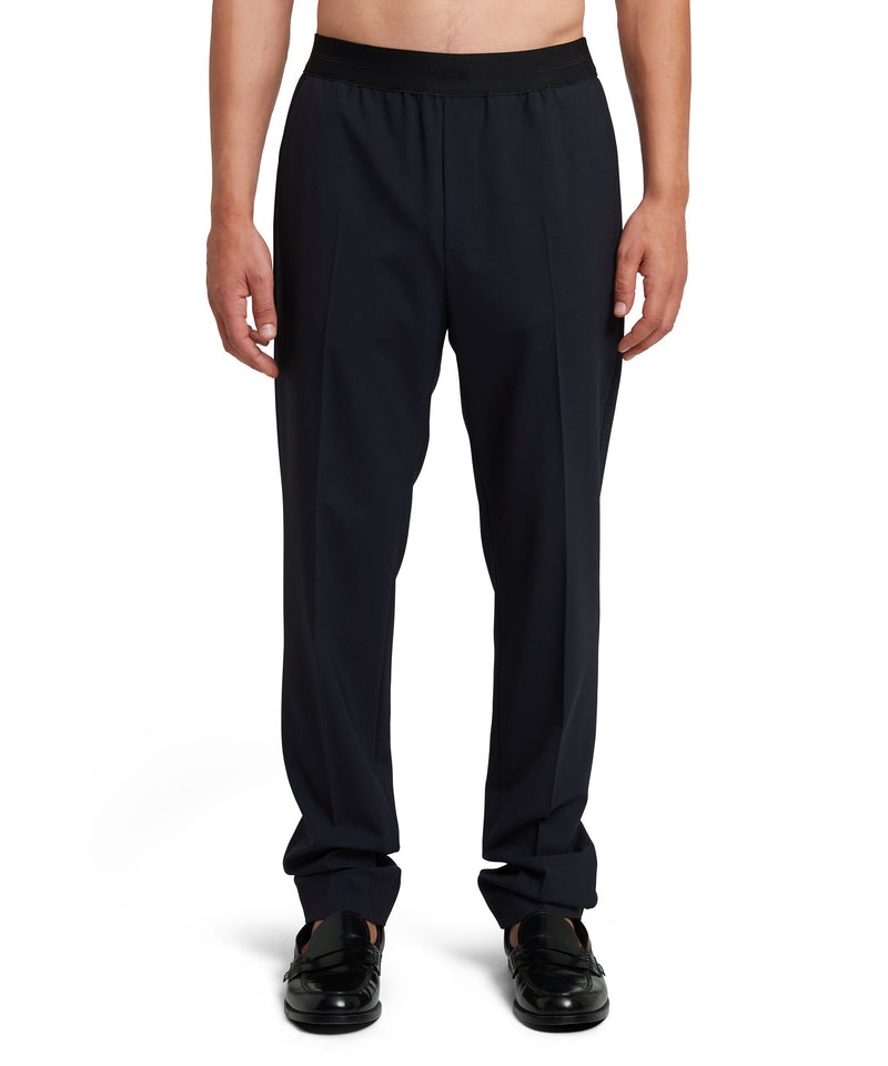 Black MSGM Fresh Wool Pants With Logoed Elastic Waistband | USA_MSGM46565