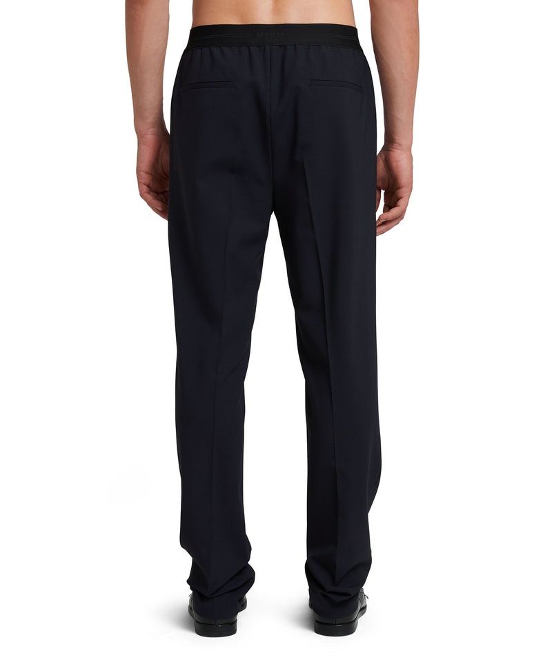 Black MSGM Fresh Wool Pants With Logoed Elastic Waistband | USA_MSGM46565