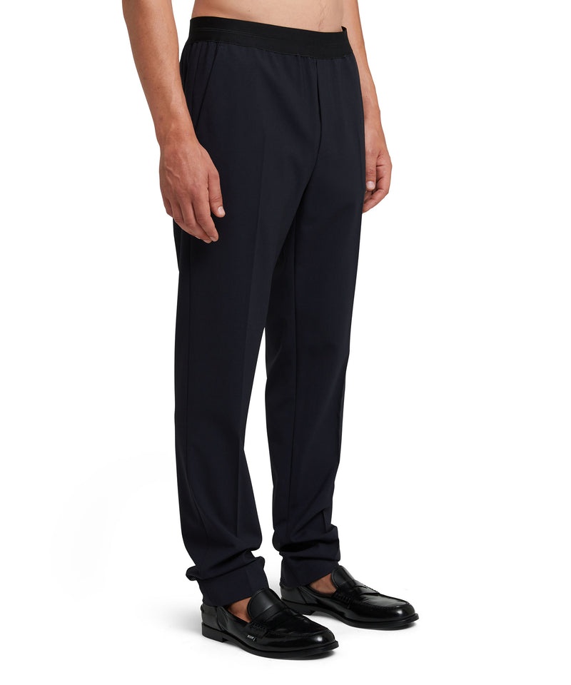 Black MSGM Fresh Wool Pants With Logoed Elastic Waistband | USA_MSGM46565