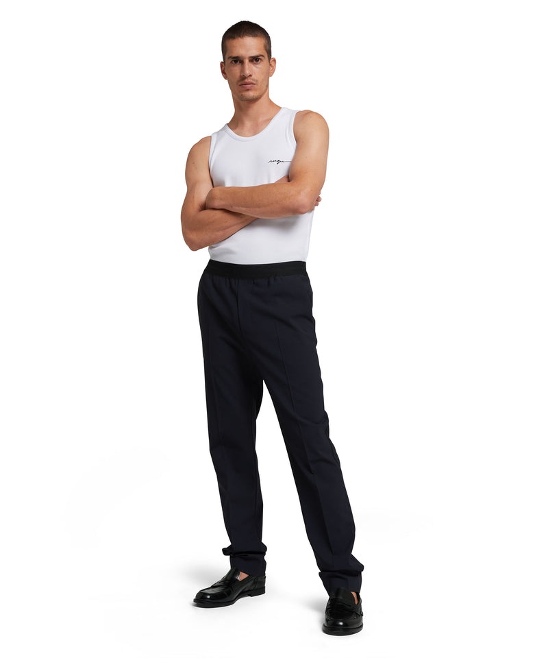 Black MSGM Fresh Wool Pants With Logoed Elastic Waistband | USA_MSGM46565