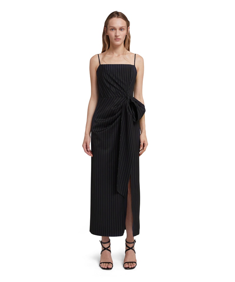 Black MSGM Fresh Wool Pinstripe Slip With Knotted Waist | USA_MSGM61464