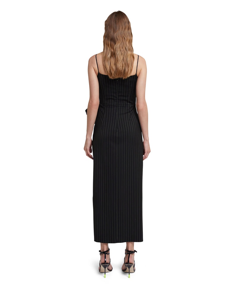 Black MSGM Fresh Wool Pinstripe Slip With Knotted Waist | USA_MSGM61464