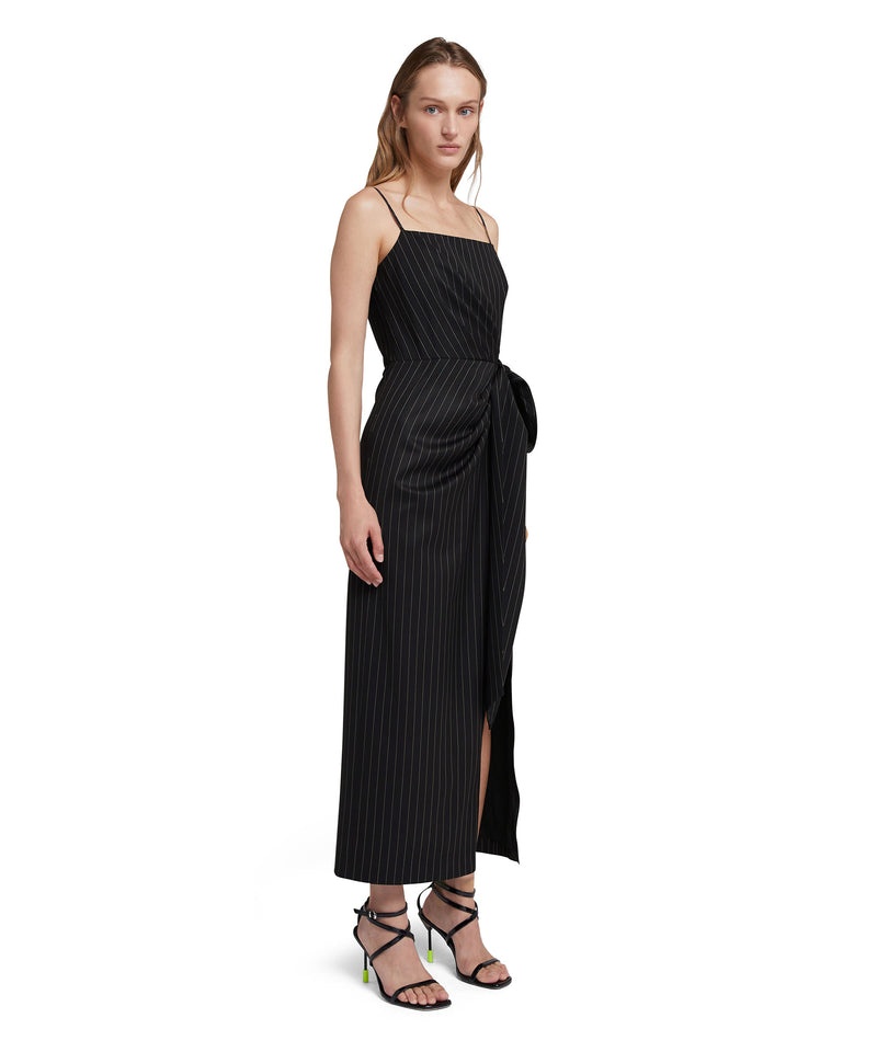 Black MSGM Fresh Wool Pinstripe Slip With Knotted Waist | USA_MSGM61464