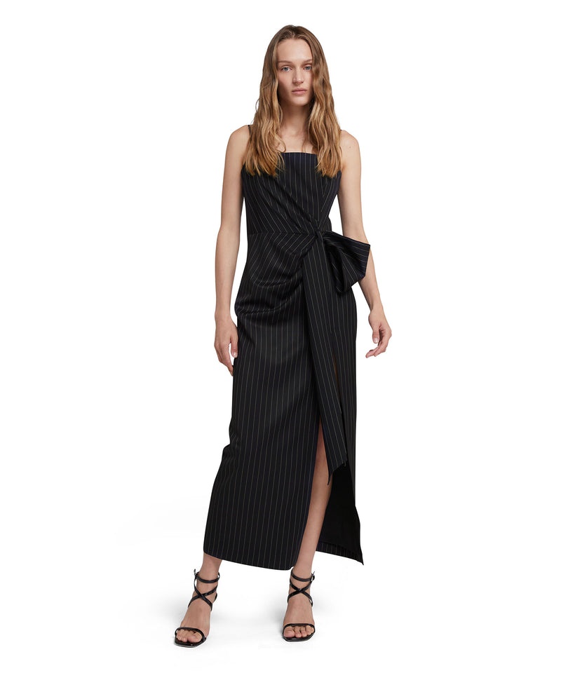 Black MSGM Fresh Wool Pinstripe Slip With Knotted Waist | USA_MSGM61464