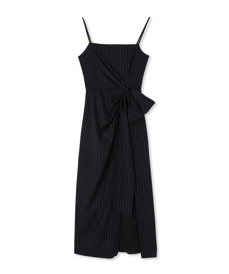 Black MSGM Fresh Wool Pinstripe Slip With Knotted Waist | USA_MSGM61464