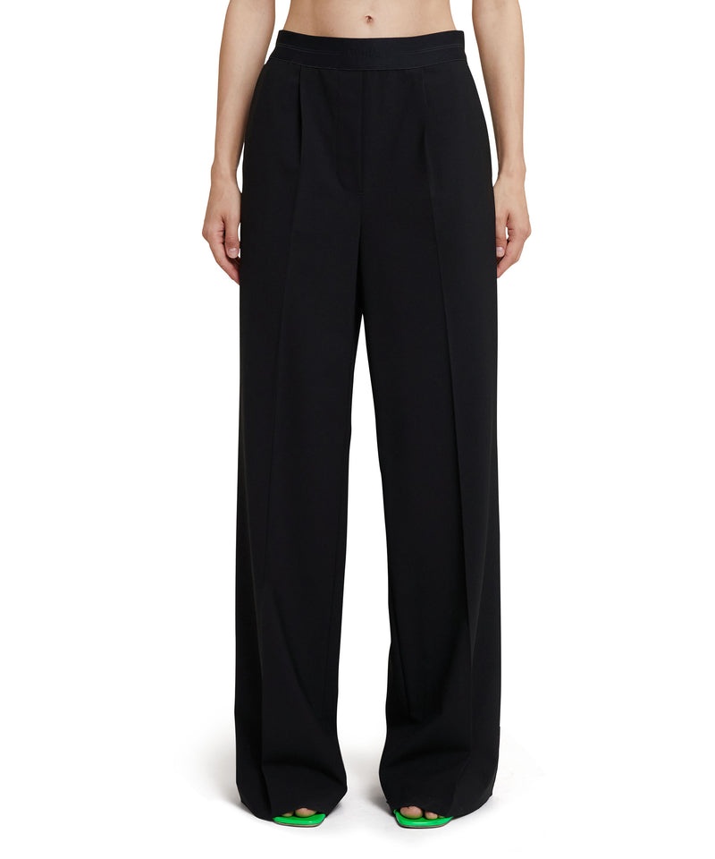 Black MSGM Fresh Wool Pleated Pants With Logoed Elastic Waistband | USA_MSGM32045