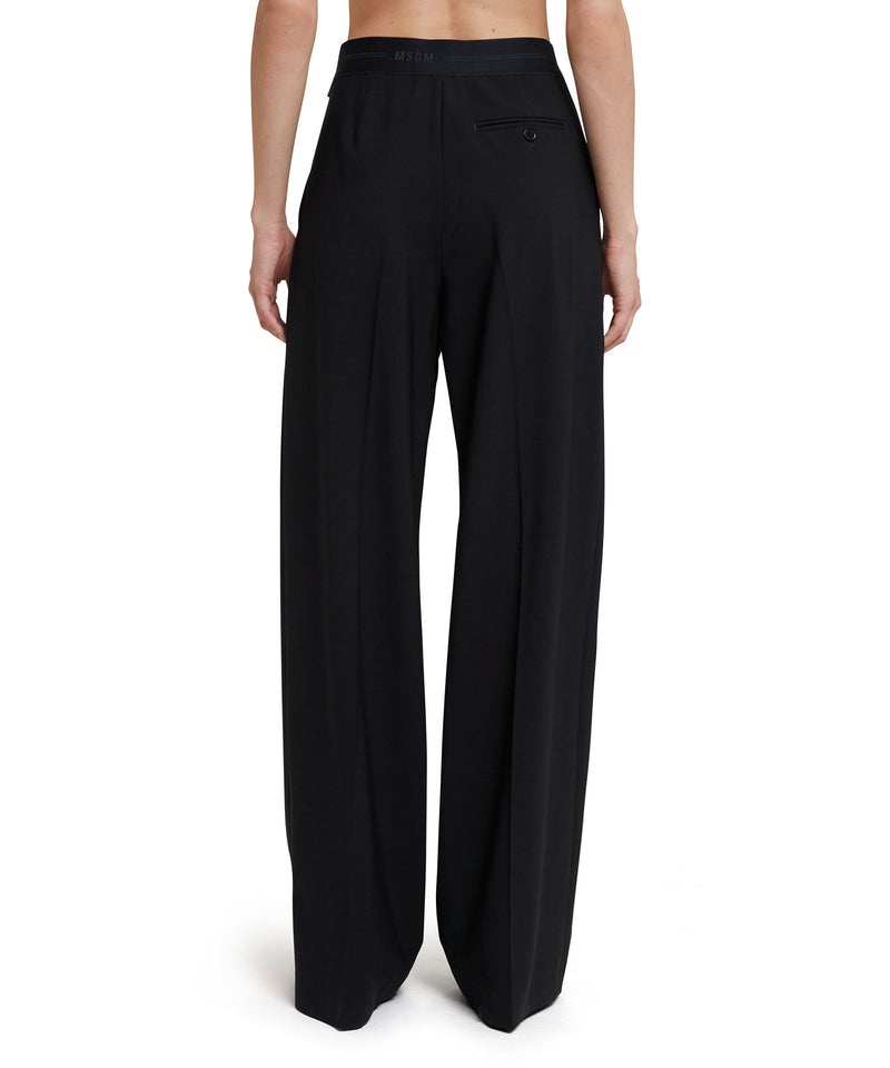 Black MSGM Fresh Wool Pleated Pants With Logoed Elastic Waistband | USA_MSGM32045