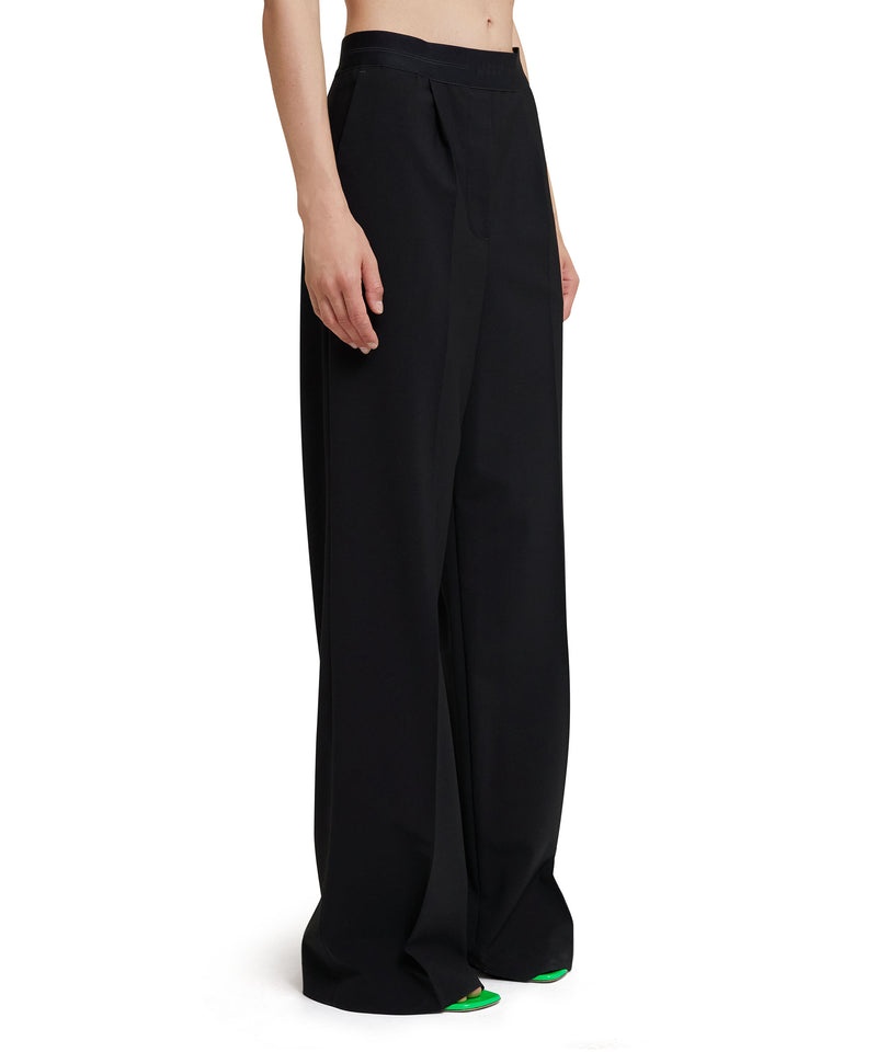 Black MSGM Fresh Wool Pleated Pants With Logoed Elastic Waistband | USA_MSGM32045