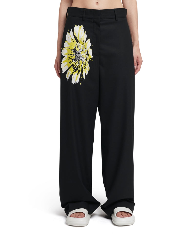 Black MSGM Fresh Wool Roomy Pants With Daisy Print | USA_MSGM87430