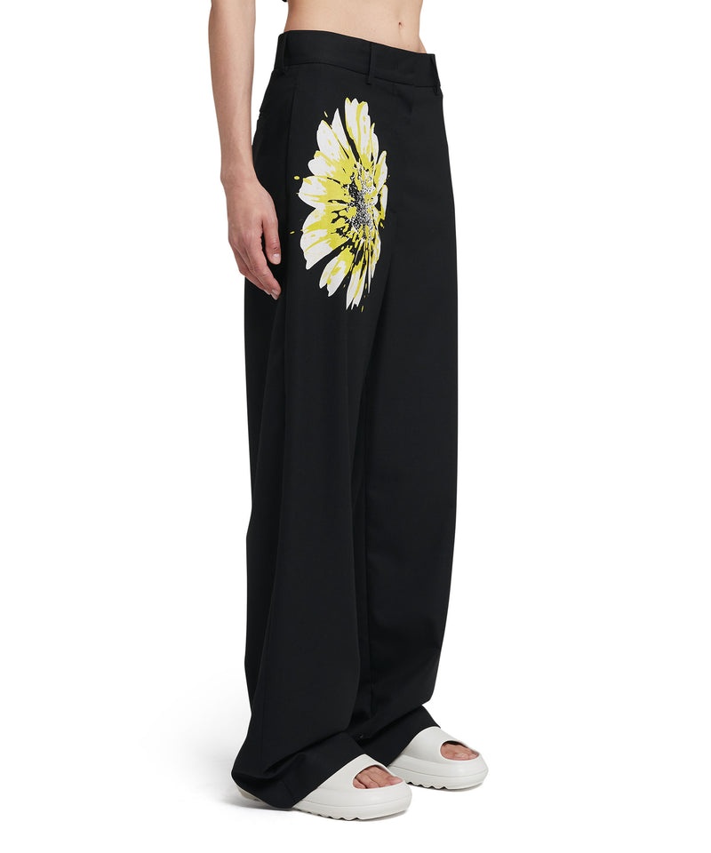 Black MSGM Fresh Wool Roomy Pants With Daisy Print | USA_MSGM87430