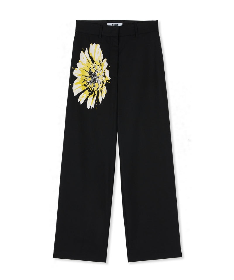 Black MSGM Fresh Wool Roomy Pants With Daisy Print | USA_MSGM87430