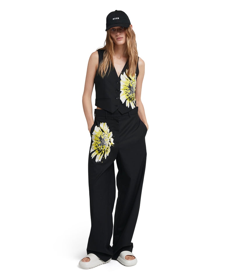 Black MSGM Fresh Wool Roomy Pants With Daisy Print | USA_MSGM30048