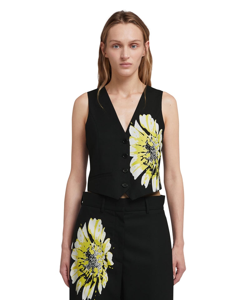 Black MSGM Fresh Wool Vest With Daisy Print | USA_MSGM30116