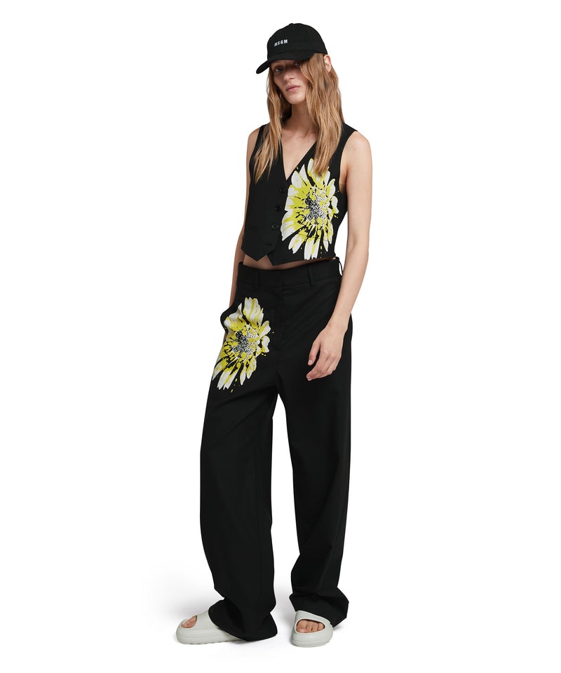 Black MSGM Fresh Wool Vest With Daisy Print | USA_MSGM53025