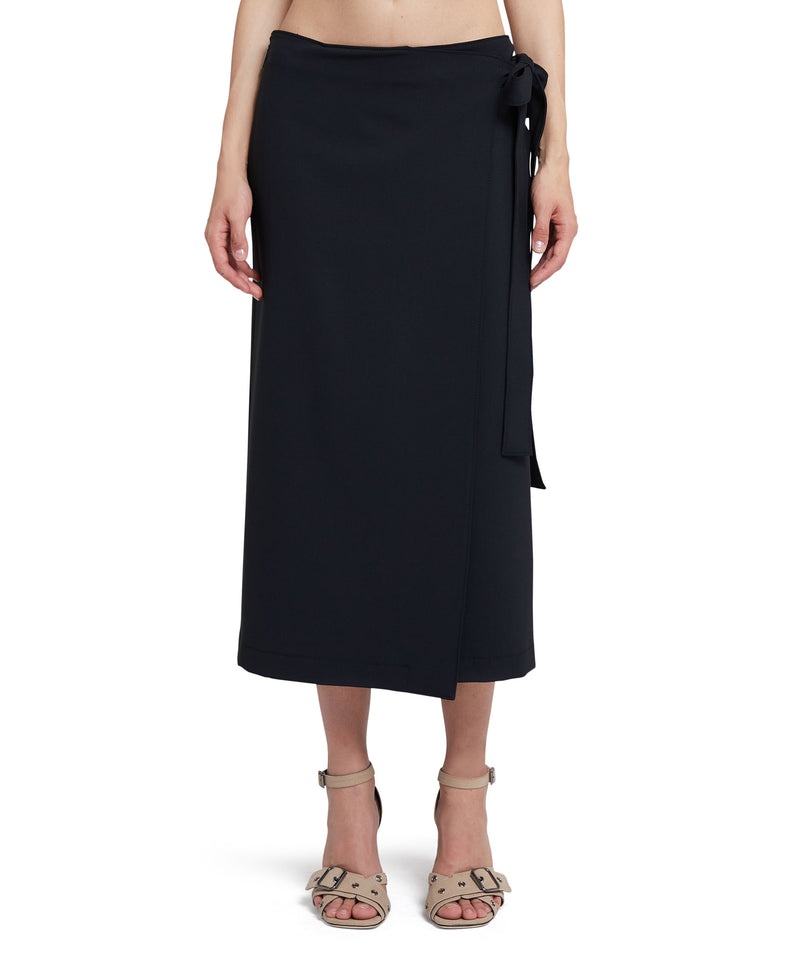 Black MSGM Fresh Wool Wrap Midi Skirt | USA_MSGM87360