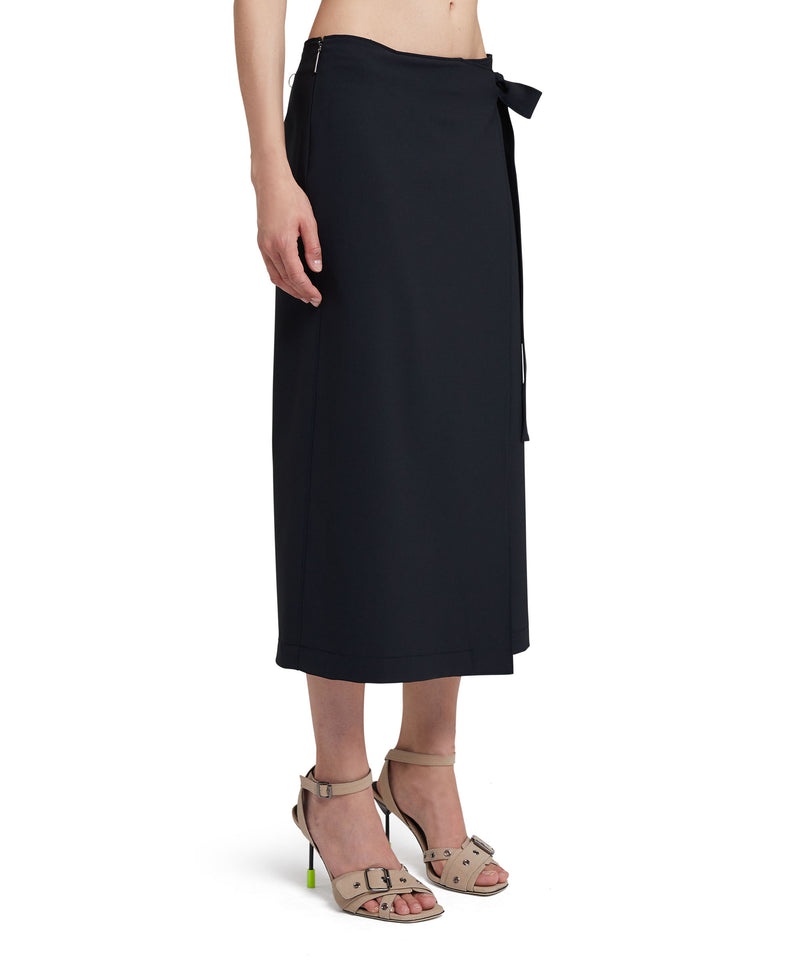 Black MSGM Fresh Wool Wrap Midi Skirt | USA_MSGM87360