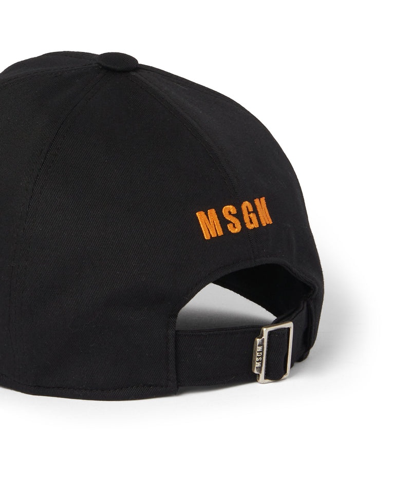 Black MSGM Gabardine Cotton Baseball Cap With Embroidered Caution Hot | USA_MSGM50023