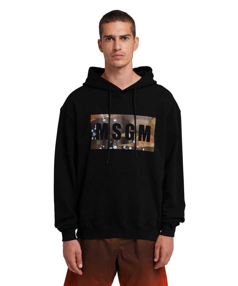 Black MSGM Hooded Sweatshirt With Camo Box Logo | USA_MSGM84292