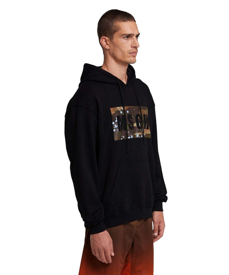 Black MSGM Hooded Sweatshirt With Camo Box Logo | USA_MSGM84292