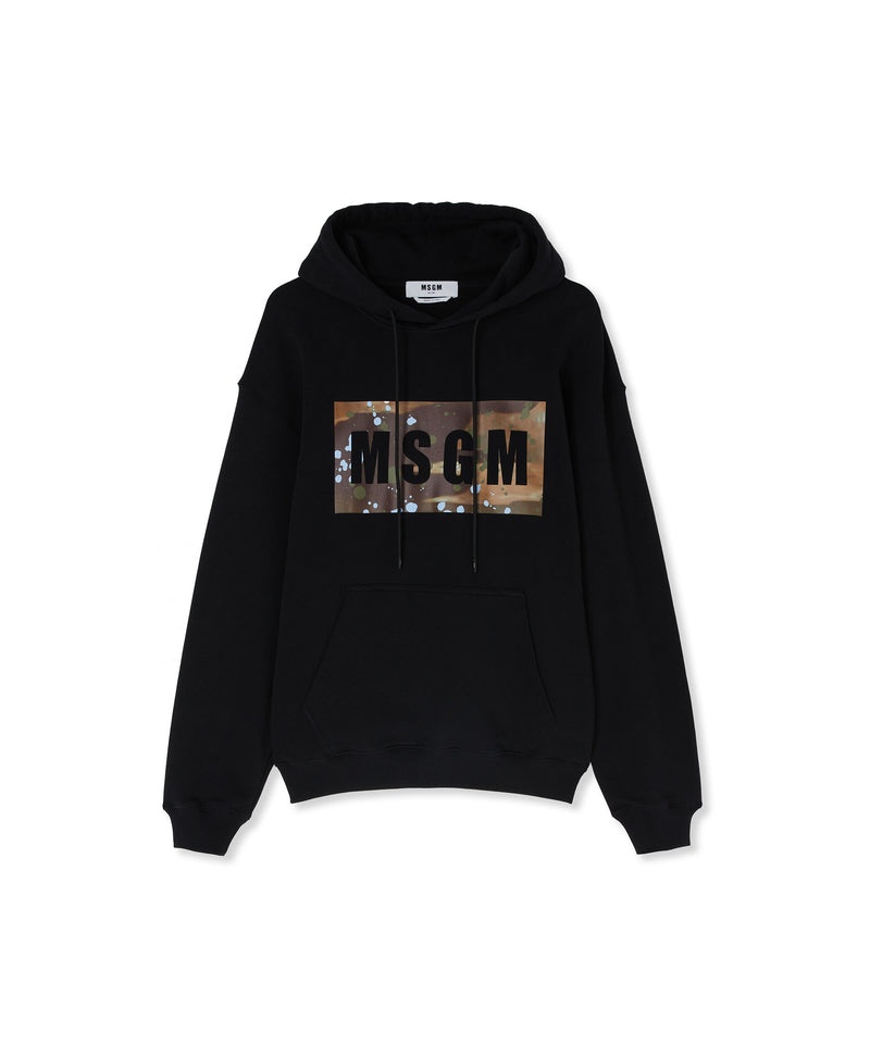 Black MSGM Hooded Sweatshirt With Camo Box Logo | USA_MSGM84292