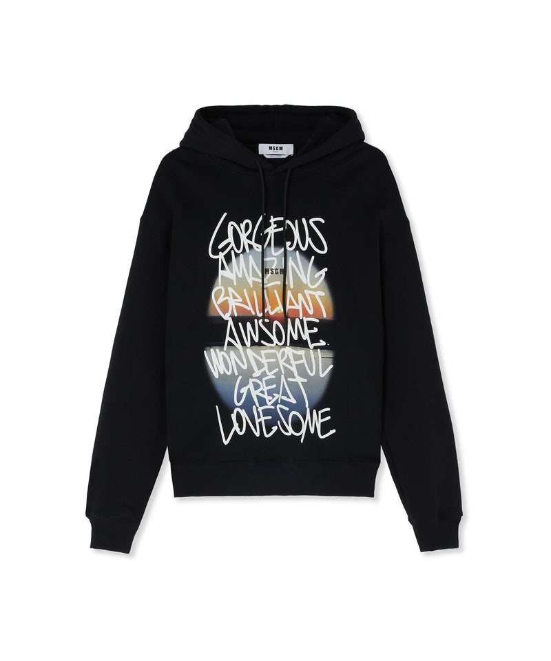 Black MSGM Hooded Sweatshirt With Gorgeous Amazing Awesome Sunset Graphic | USA_MSGM79219