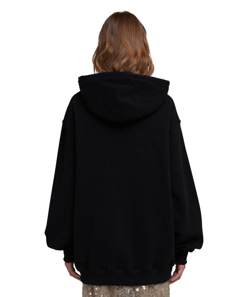 Black MSGM Hooded Sweatshirt With Laser Eyed Cat Graphic | USA_MSGM52816